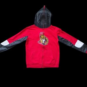 Reebok Face Off Ottawa Senators NHL Goalie Mask Zip Up Hoodie Boys L (14-16)
